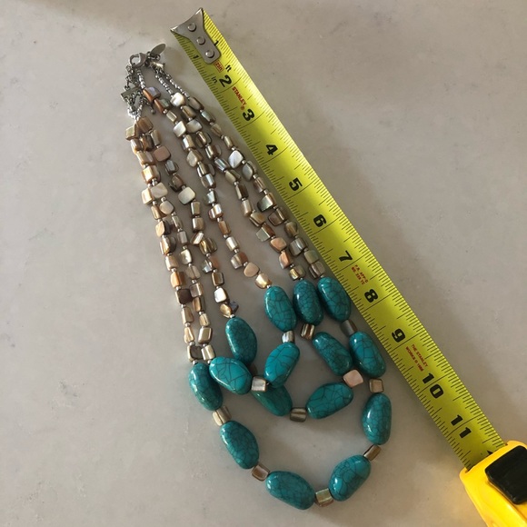 Turquoise Stone Statement Necklace Triple Strand - Picture 7 of 7